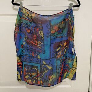 Chicos Multicolor Sheer Abstract Print Silk Scarf‎ Wrap 20"x20"